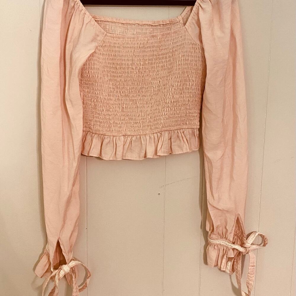 Free The Roses Fairycore Romantic‎ Pink Top with Ruffle Lace Bows Small